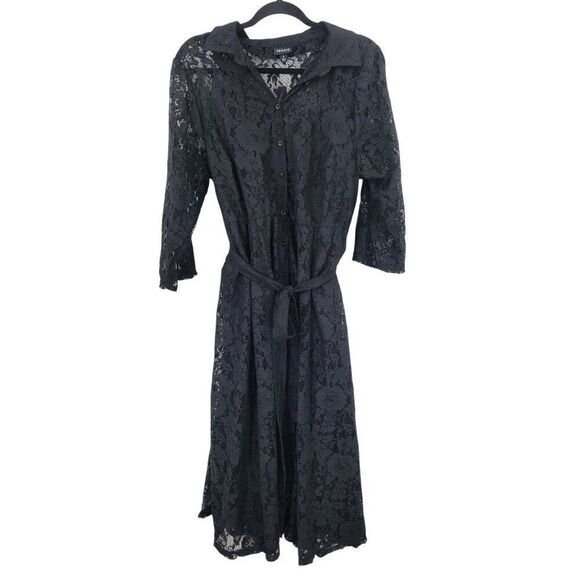 Torrid Womens Maxi Lace Shirt Dress Sz 1 Black Button Down Belted Cocktail Party - Picture 12 of 12
